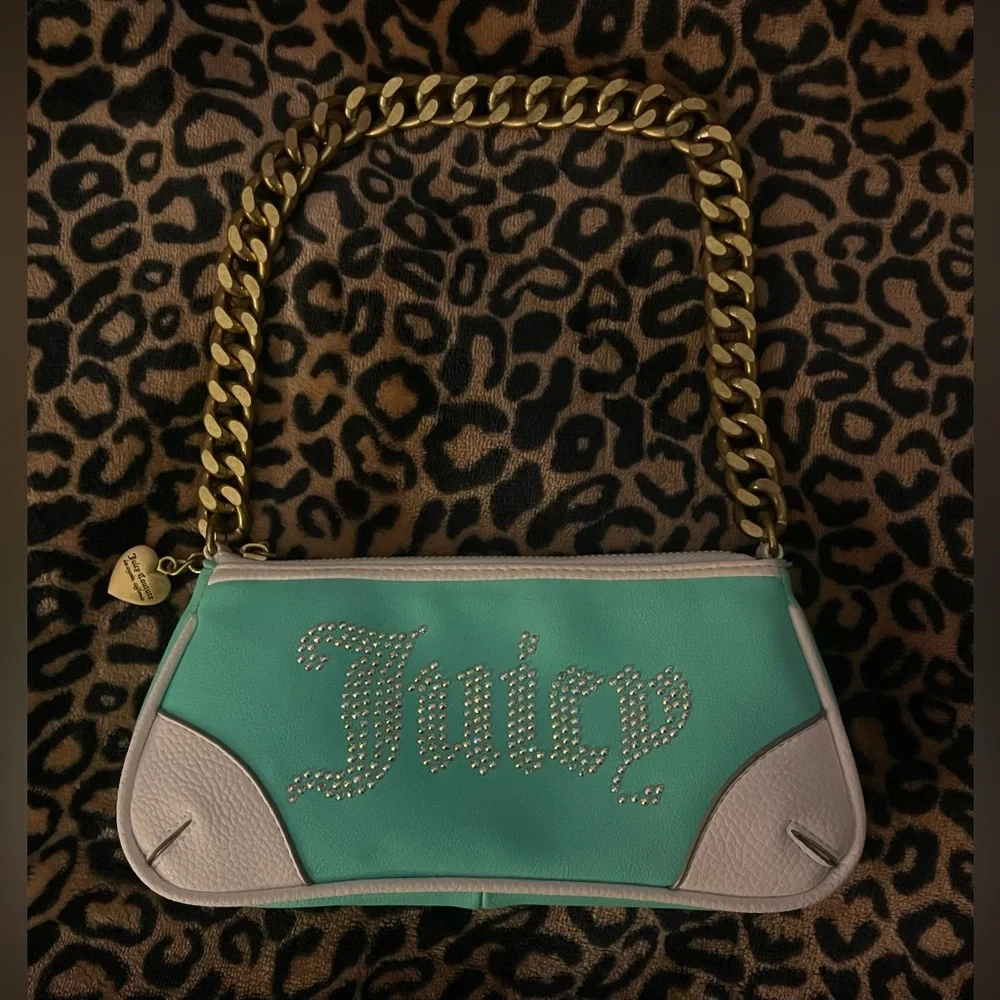 Juicy Couture Y2K Rhinestone Seafoam Green Baguette Shoulder Bag - Picture 6 of 12